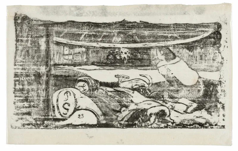 Interior of a Tahitian Hut, from the Suite of Late Wood-Block Prints