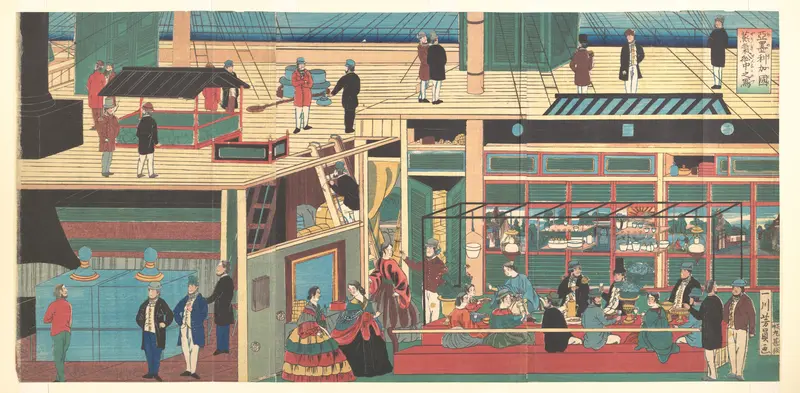 Interior of an American Steamship Wall Art by Utagawa Yoshikazu - High-Resolution Digital Print