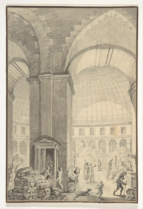 Interior of Halle aux Blés, Paris [The Corn Exchange] Wall Art by Jean Démosthène Dugourc - High-Resolution Digital Print