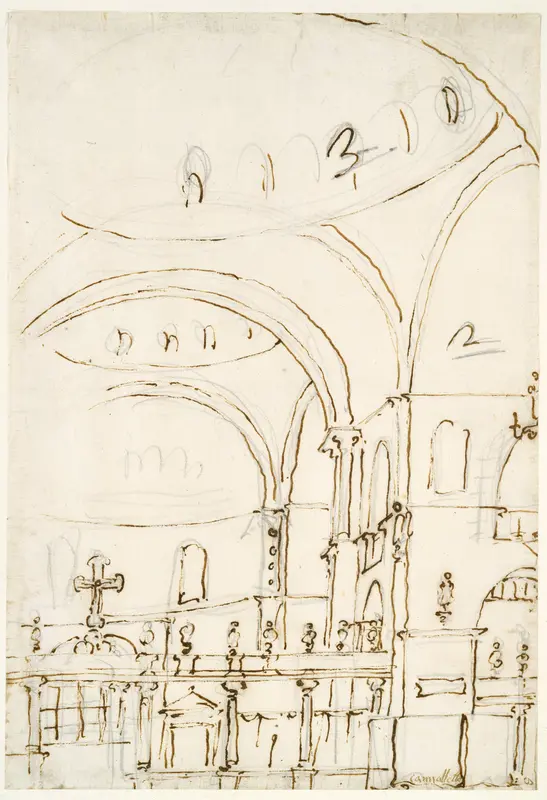 Interior of the Basilica of San Marco, Showing the Crossing and the Choir Wall Art by Canaletto (Giovanni Antonio Canal) - High-Resolution Digital Print