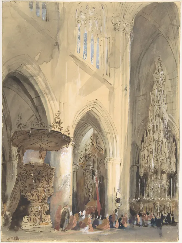 Interior of the Church of St. Jacques, Louvain Wall Art by Genaro (Jenaro) Pérez Villaamil - High-Resolution Digital Print