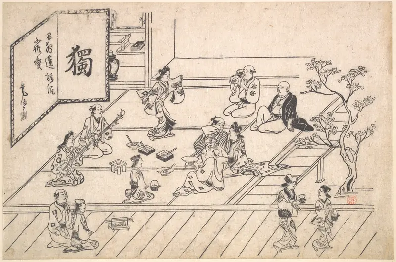 Interior Scene in the Yoshiwara Wall Art by Hishikawa Moronobu - High-Resolution Digital Print