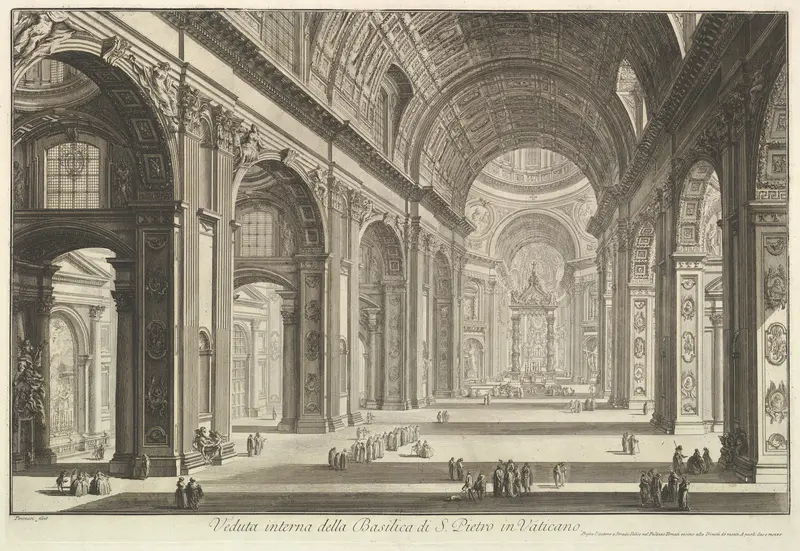 Interior view of St. Peter's Basilica in the Vatican, from "Vedute di Roma" (Roman Views)