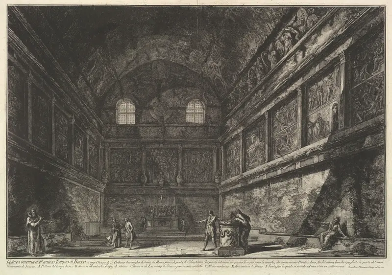 Interior view of the ancient Temple of Bacchus, now the church of S. Urbano, two miles from Rome..., from Vedute di Roma (Roman Views)
