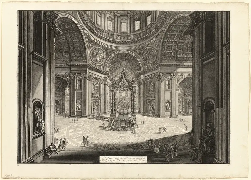 Interior view of the Basilica of St. Peter's in the Vatican, near the Tribune, from Views of Rome