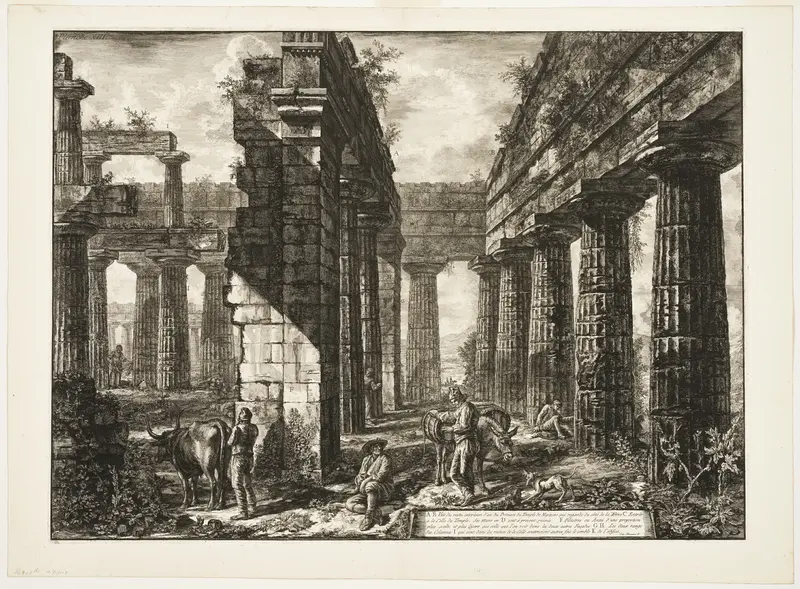 Interior view of the remains of one of the pronaoi of the Temple of Neptune which faces inland, from Different views of Paestum