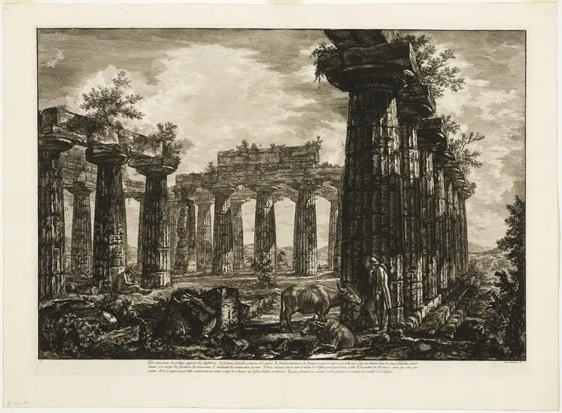 Interior view of the so-called College des Anfictions, from Different views of Paestum
