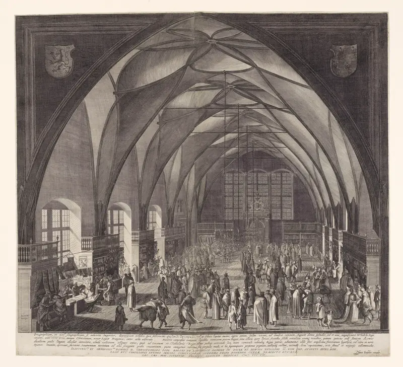 Interior View of Vladislav Hall at Prague Castle during the Annual Fair Wall Art by Aegidius Sadeler II - High-Resolution Digital Print