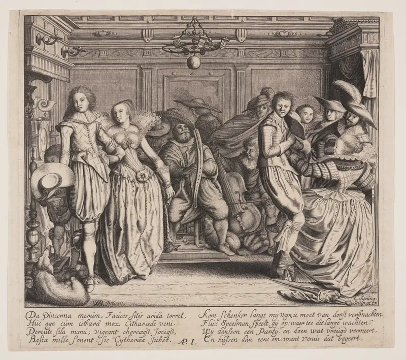 Interior with Musicians and Dancing Couples Wall Art by Cornelis Koning - High-Resolution Digital Print
