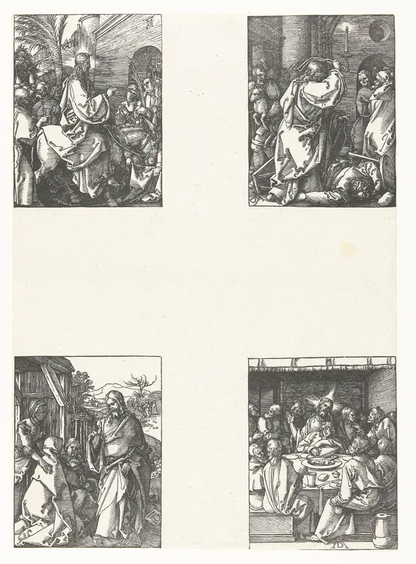 Intocht in Jeruzalem, Tempelreiniging, Christus neemt afscheid van zijn moeder, Laatste Avondmaal Wall Art by Unknown - High-Resolution Digital Print