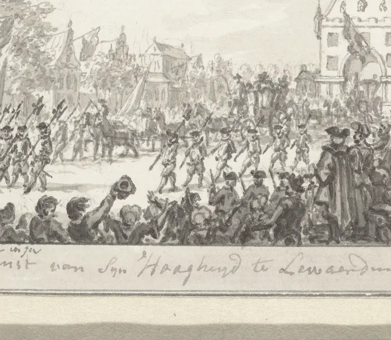 Intrede van de prins en prinses van Oranje te Leeuwarden, 1777 Wall Art by Simon Fokke - High-Resolution Digital Print