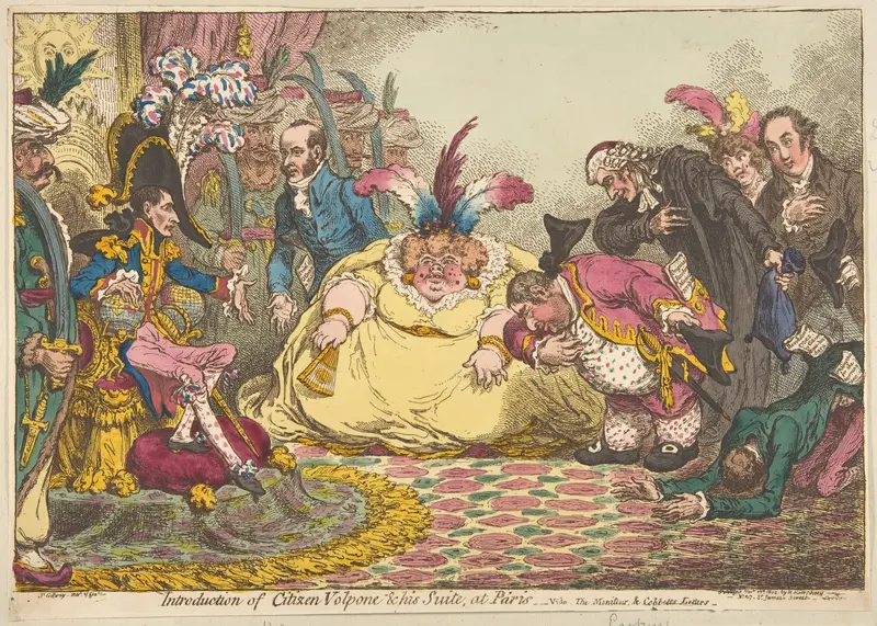 Introduction of Citizen Volpone & His Suite, at Paris.–Vide, The Moniteur, & Cobbetts Letters Wall Art by James Gillray - High-Resolution Digital Print
