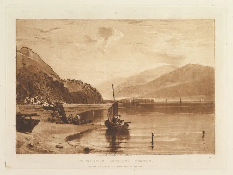 Inverary Pier, Loch Fyne, Morning (Liber Studiorum, part VII, plate 35) Wall Art by Joseph Mallord William Turner - High-Resolution Digital Print