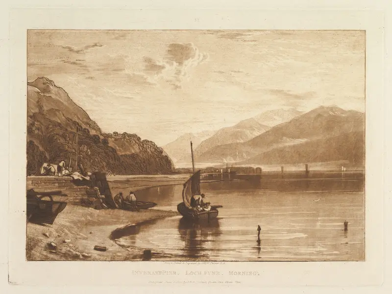 Inverary Pier, Loch Fyne, Morning, part VII, plate 35 from "Liber Studiorum" Wall Art by Joseph Mallord William Turner - High-Resolution Digital Print