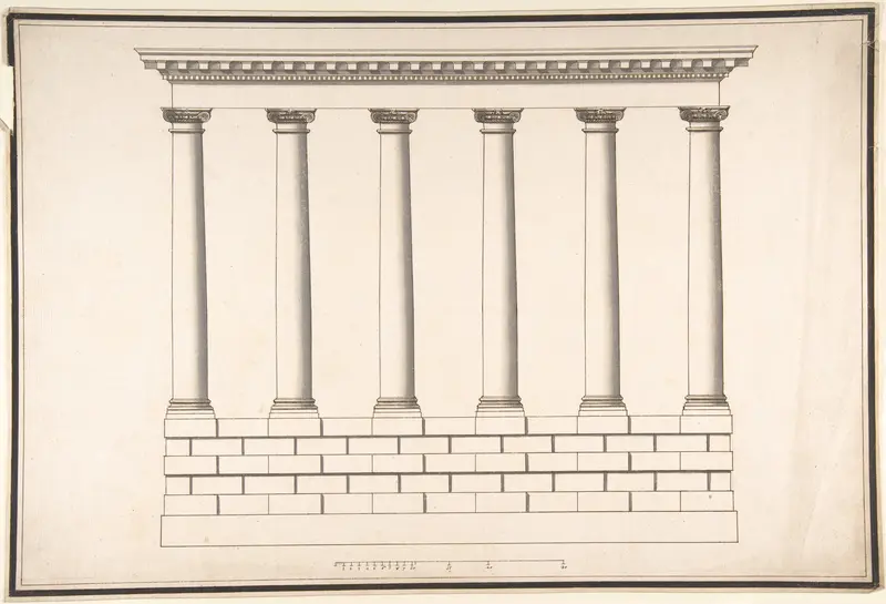 Ionic Colonnade (6 Columns) on Rusticated Base Wall Art by Antonio Maria Visentini - High-Resolution Digital Print