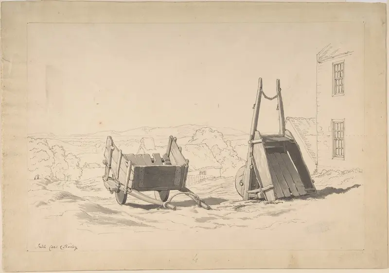 Irish cars (Study of two carts in a landscape) Wall Art by Cornelius Varley - High-Resolution Digital Print