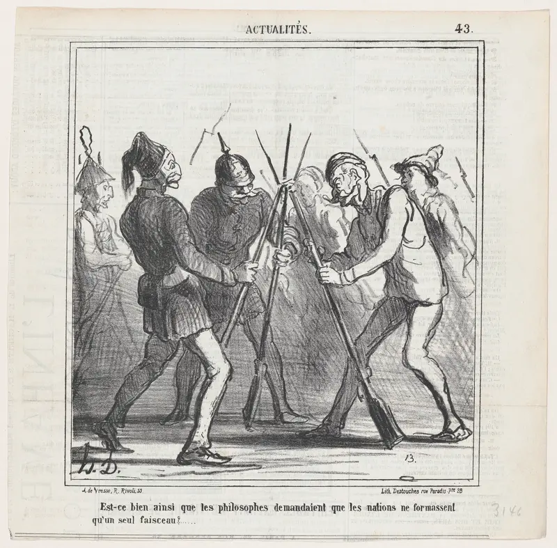Is this really what the philosophers were thinking of when they asked that the nations should form a mutual bundle?, from 'News of the day,' published in "Le Charivari" Wall Art by Honoré Daumier - High-Resolution Digital Print
