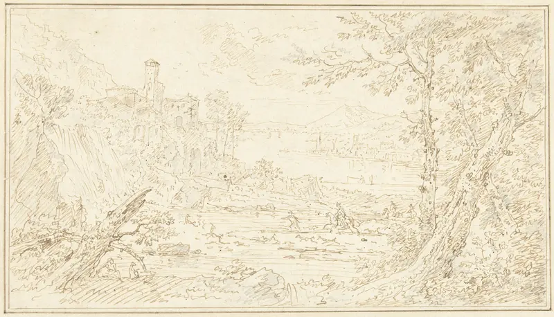Italiaans landschap met een jachtpartij Wall Art by Jan van Huysum - High-Resolution Digital Print