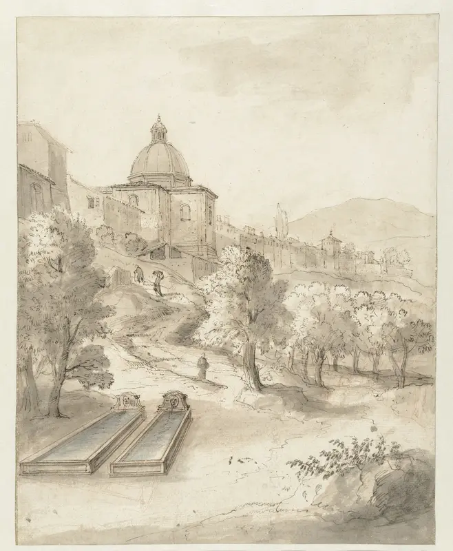 Italiaans landschap met een stad op een heuvel Wall Art by Caspar van Wittel - High-Resolution Digital Print