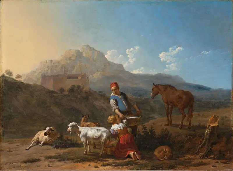 Italiaans landschap met geitenmelkster Wall Art by Karel du Jardin - High-Resolution Digital Print