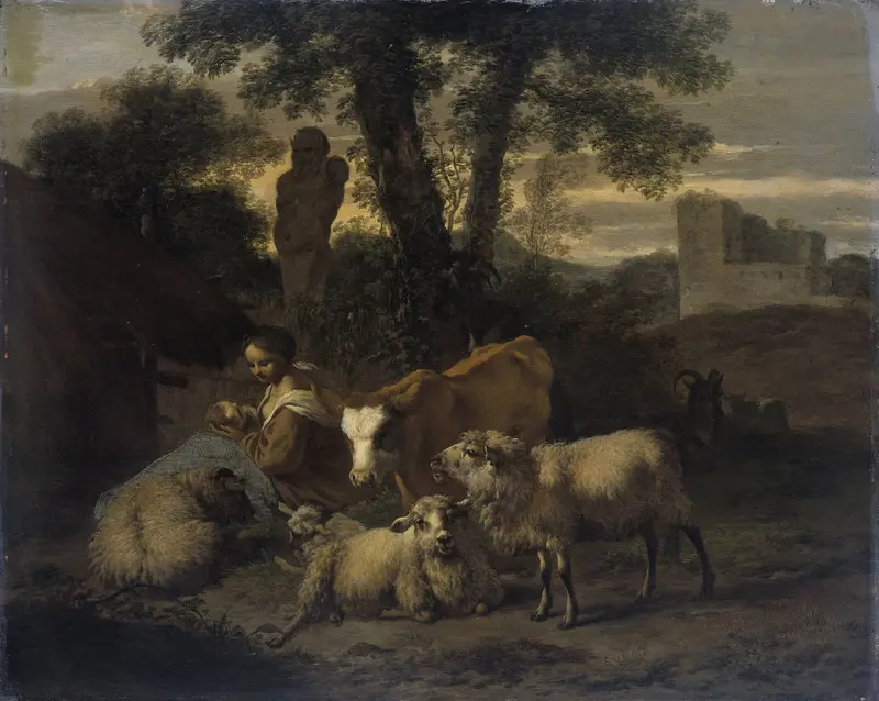 Italiaans landschap met herderin en vee Wall Art by Simon van der Does - High-Resolution Digital Print