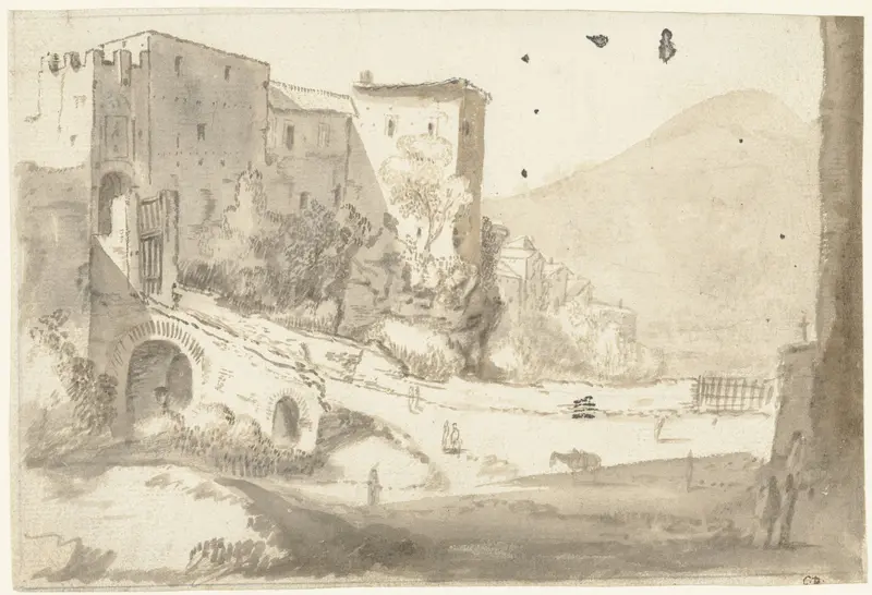 Italiaans landschap met links een stadspoort Wall Art by Cornelis van Poelenburch - High-Resolution Digital Print