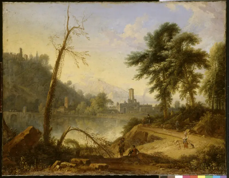 Italiaans landschap met muilezeldrijver Wall Art by Nicolaes Piemont - High-Resolution Digital Print