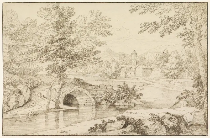 Italiaans landschap met ruïne van een brug Wall Art by Frans Boudewijns - High-Resolution Digital Print
