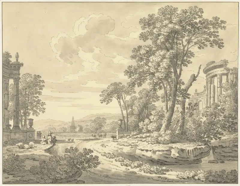 Italiaans landschap met ruïnes Wall Art by Johann Heinrich Müntz - High-Resolution Digital Print