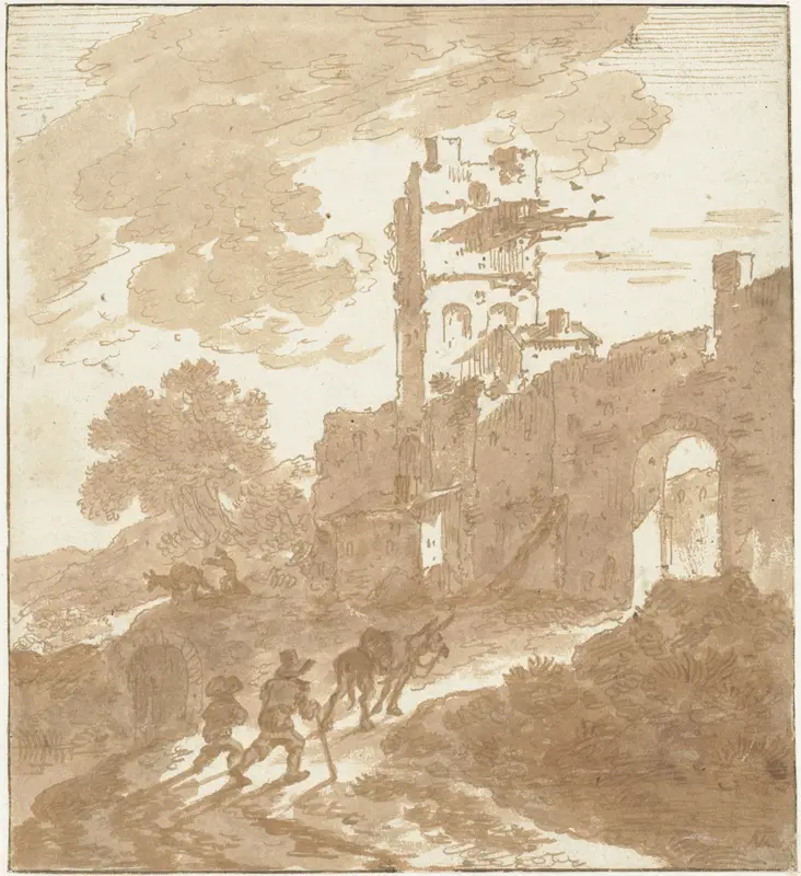 Italiaans landschap met weg naar een stadspoort Wall Art by Adriaen van der Kabel - High-Resolution Digital Print
