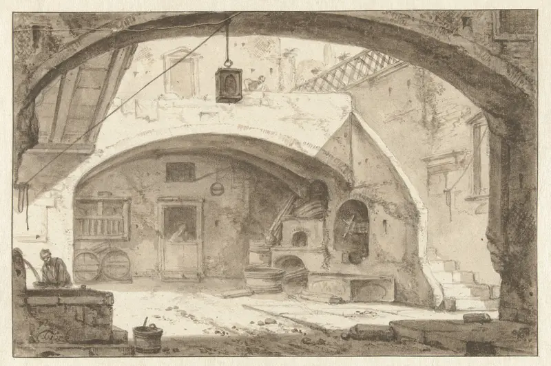 Italiaanse binnenplaats met een bakkerij Wall Art by Thomas Wijck - High-Resolution Digital Print