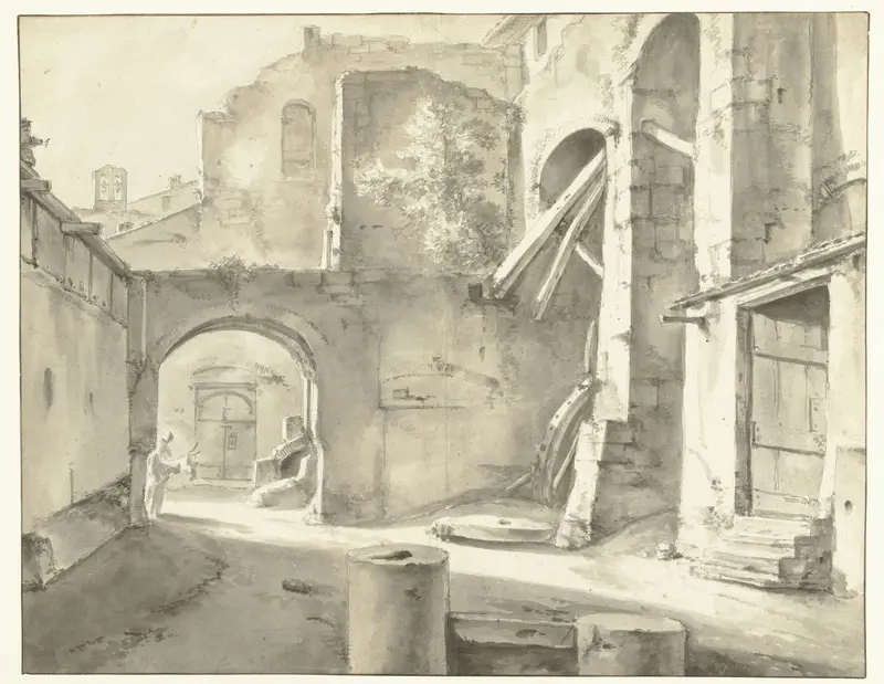 Italiaanse gebouwen met links een poort Wall Art by Thomas Wijck - High-Resolution Digital Print