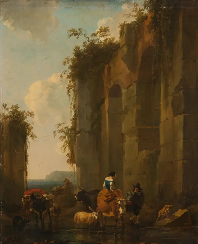 Italiaanse ruïne Wall Art by Nicolaes Pietersz Berchem - High-Resolution Digital Print