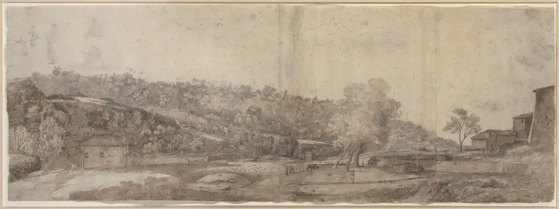 Italian Landscape with Buildings and Figures Wall Art by Nicolas Didier Boguet - High-Resolution Digital Print