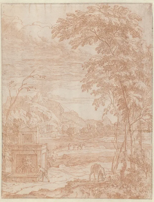 Italianate Landscape with a Fountain Wall Art by Albert Meyering - High-Resolution Digital Print
