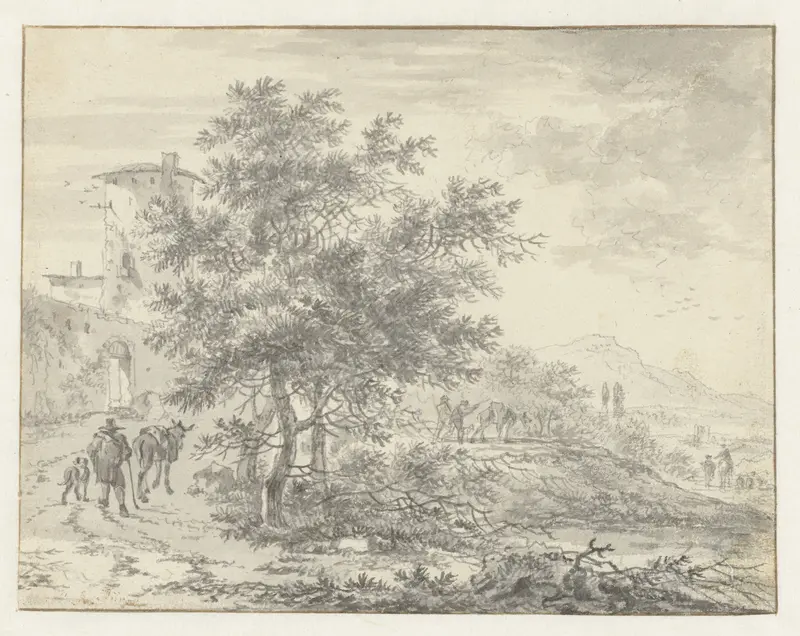 Italianate Landscape with a Round Tower on a City Wall Wall Art by Adriaen van der Kabel - High-Resolution Digital Print