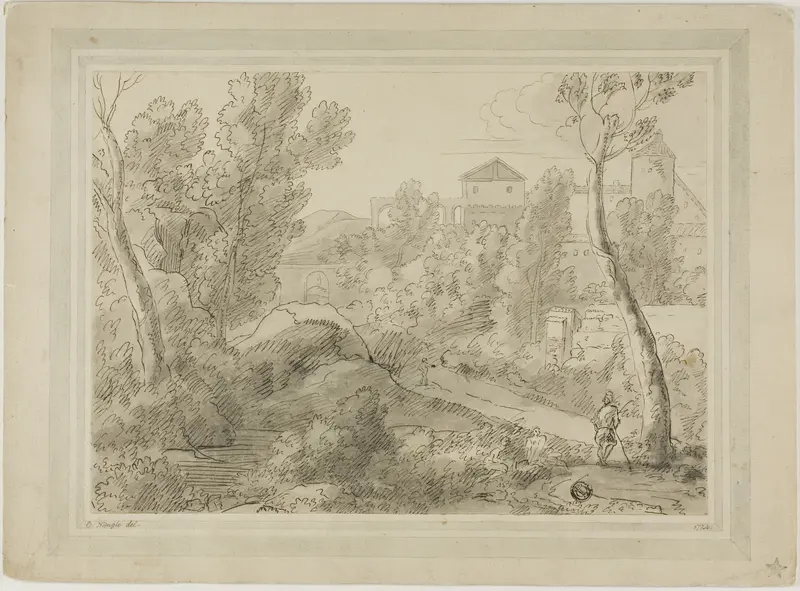 Italianate Landscape with Buildings, Aqueduct Wall Art by C. Nangle - High-Resolution Digital Print