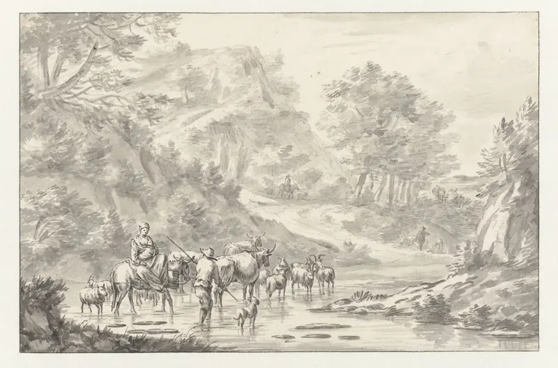 Italianate Landscape with Herders Crossing a Ford Wall Art by Unknown - High-Resolution Digital Print