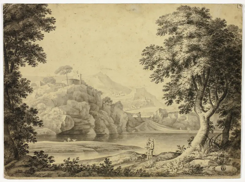 Italianate Landscape with Lake and Castle on Cliffs Wall Art by Harriette Anne Seymour - High-Resolution Digital Print