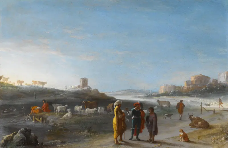 Italianiserend landschap met een oudtestamentisch onderwerp Wall Art by Unknown - High-Resolution Digital Print