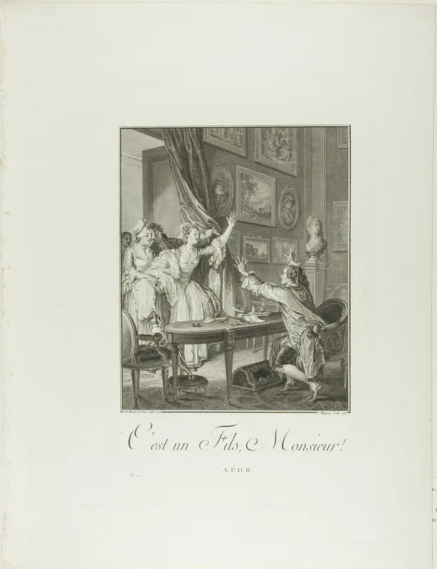 It's a Boy!, from Monument du Costume Physique et Moral de la fin du Dix-huitième siècle Wall Art by F. Patas, (Jean-Charles Baquoy) - High-Resolution Digital Print