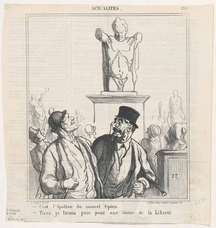 –It's the Apollo of the new opera. –Well, I had taken it for the statue of liberty, from 'News of the day,' published in Le Charivari, June 4, 1870 Wall Art by Honoré Daumier - High-Resolution Digital Print