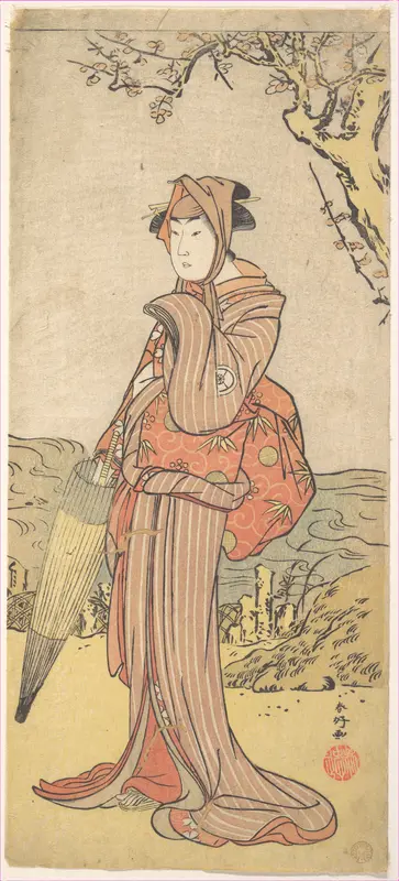 Iwai Kiyotaro as a Woman Standing under a Plum Tree