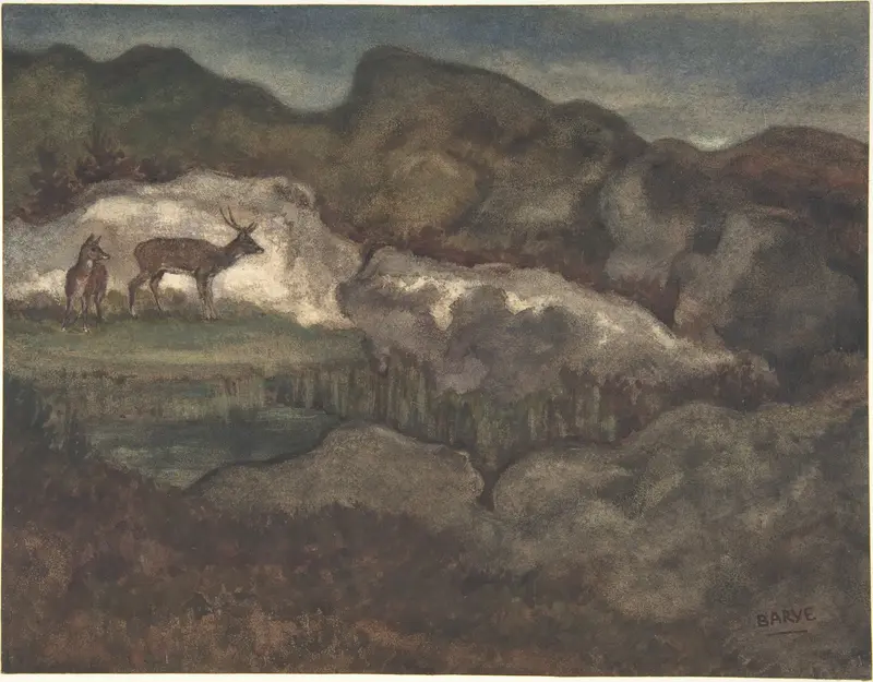 Izards in the Glaciers (Pyrenean Chamois) Wall Art by Antoine-Louis Barye - High-Resolution Digital Print
