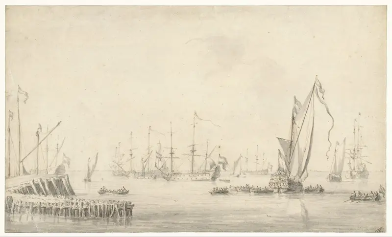 Jacht bij een vloot Wall Art by Willem van de Velde (I) - High-Resolution Digital Print