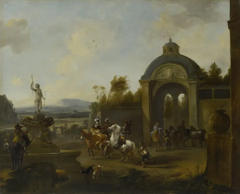 Jachtgezelschap bij een fontein Wall Art by Pieter Wouwerman - High-Resolution Digital Print