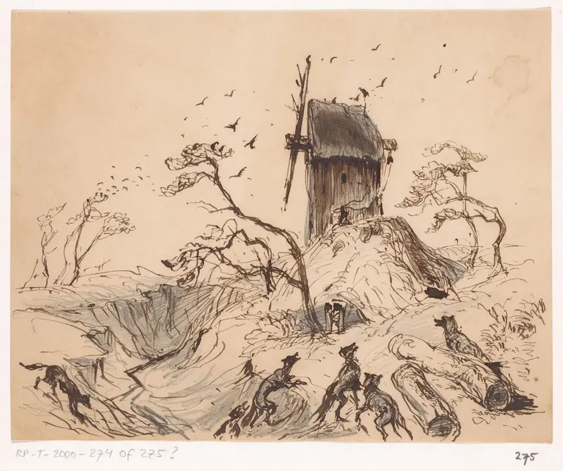 Jachthonden rondom een molen Wall Art by Unknown - High-Resolution Digital Print