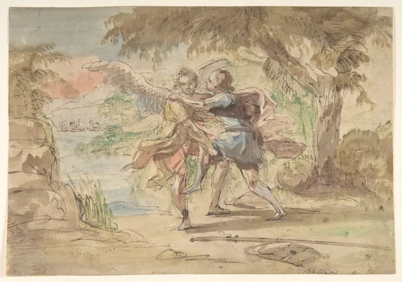 Jacob and the Angel Wall Art by Johann Jacob Eybelwieser - High-Resolution Digital Print