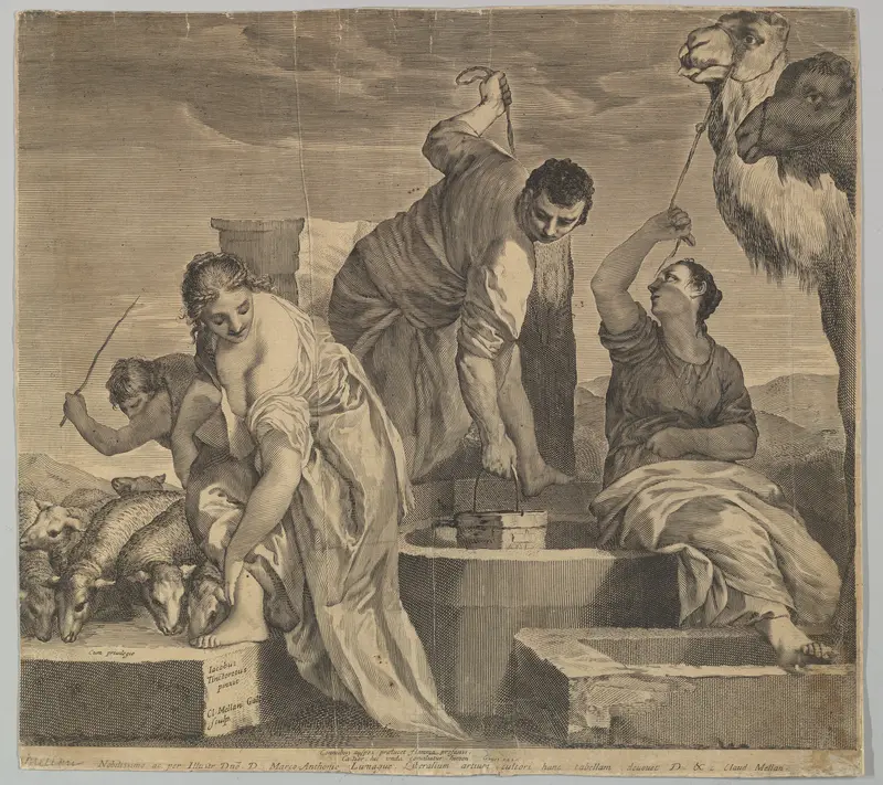 Jacob Draws Water for Rachel's Animals (Jacob abreuve le troupeau de Rachel) Wall Art by Claude Mellan - High-Resolution Digital Print