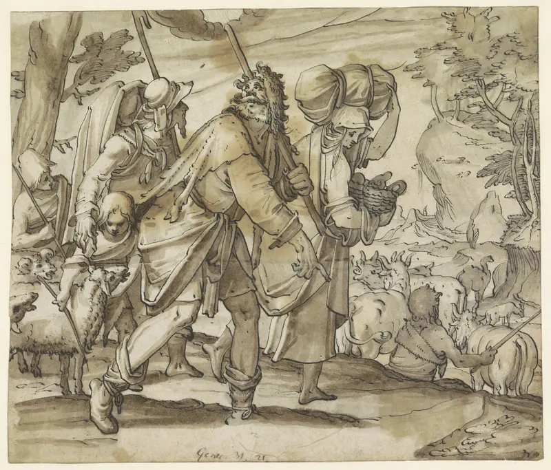 Jacob ontvlucht Laban in het land Kanaan Wall Art by Unknown - High-Resolution Digital Print